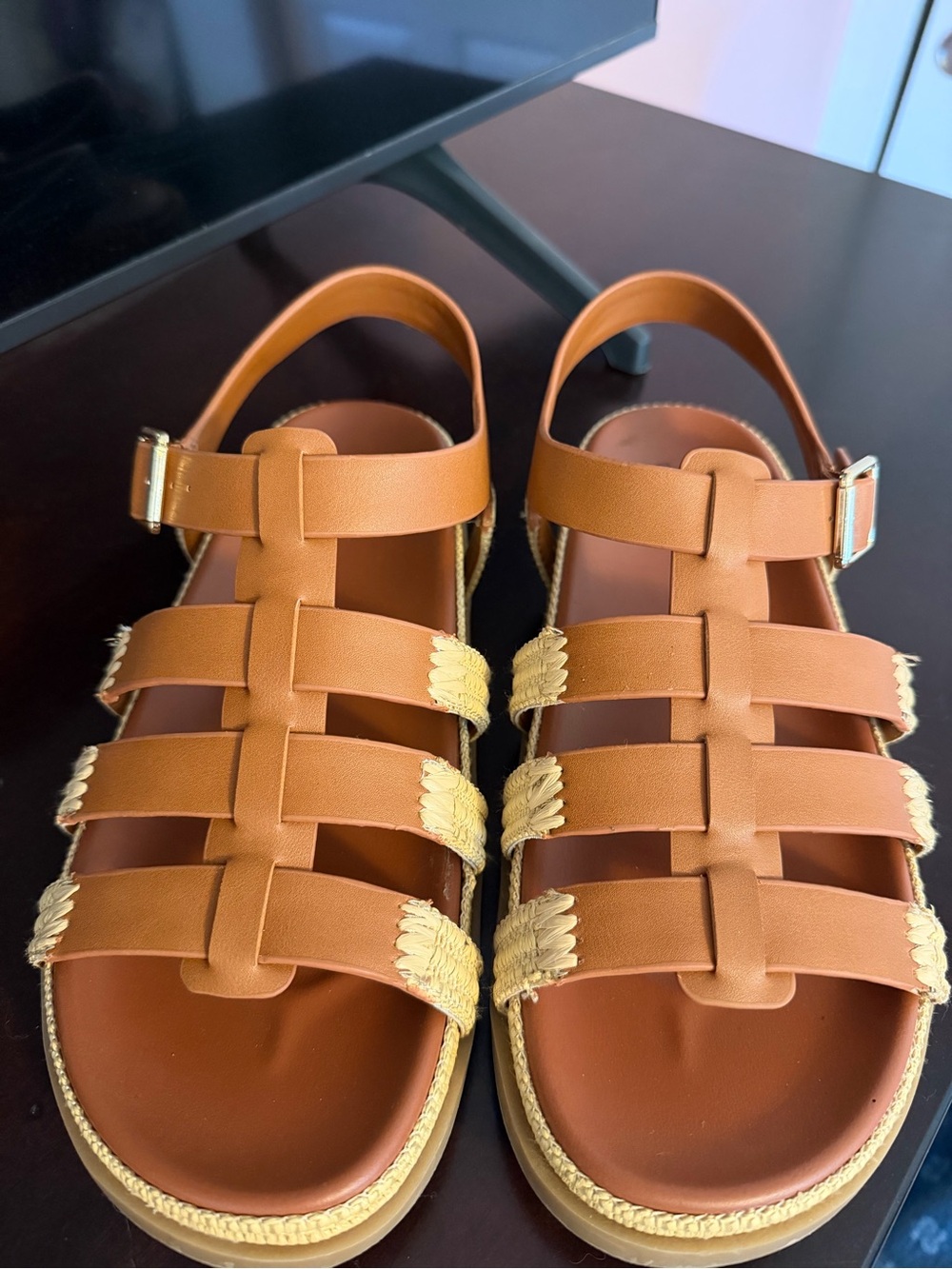 Universal Threads (Target) Tan Strappy Sandals with Gold Accents. Worn once!